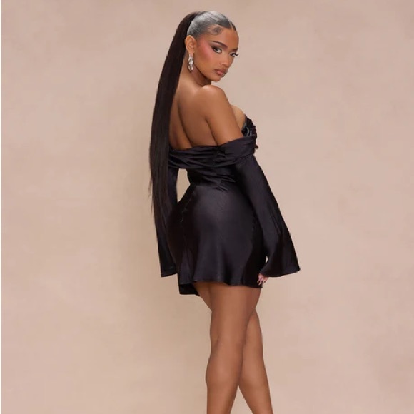 Fashion Nova Amandine Satin Mini Dress - Black - Picture 3 of 3